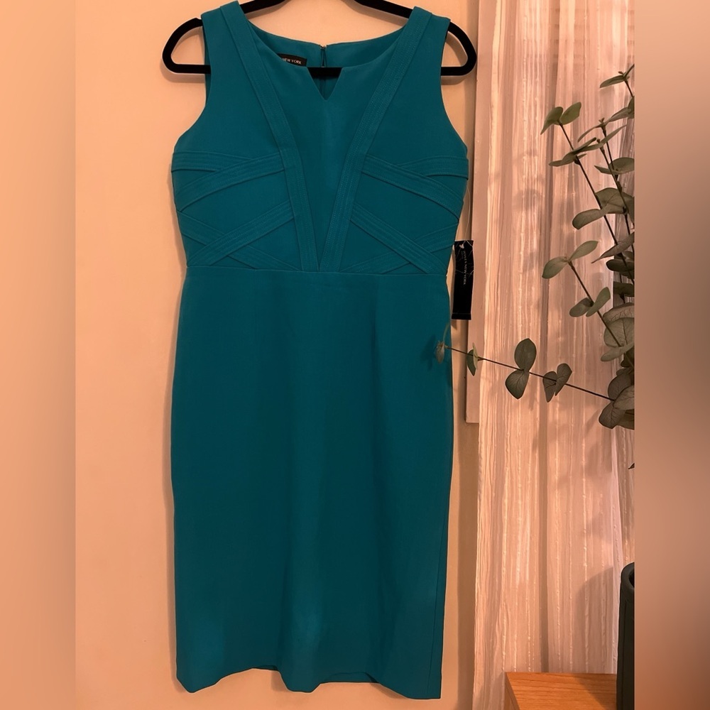Jones New York Teal Sheath Dress • Sleeveless Banded Bodice Midi • Size 6